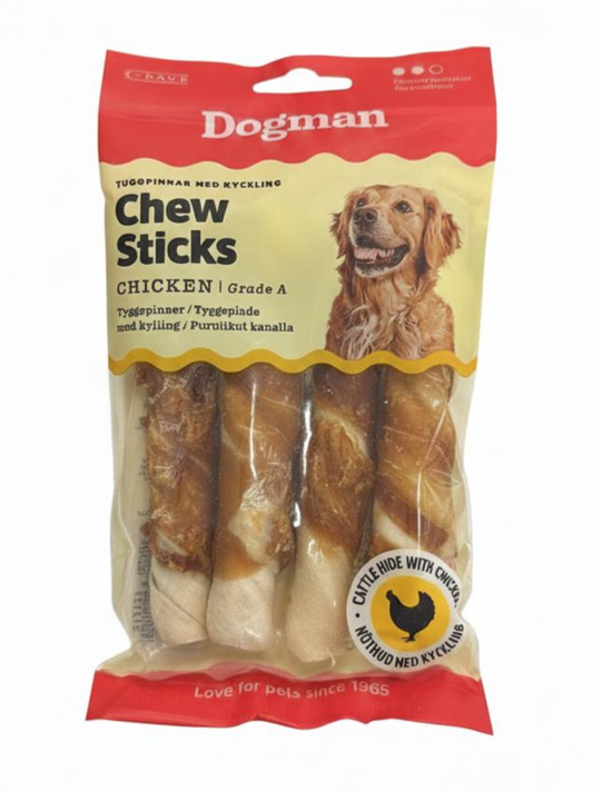 لفائف لذيذة من الجلد الخام مع دجاج من الخارج من دوجمان (10 سم) 4 قطع 120 جم 