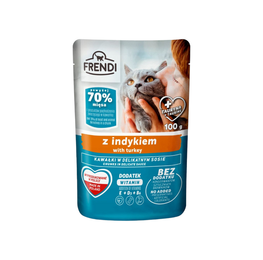 طعام فريندي الرطب بنكهة الديك الرومي للقطط حجم العبوة  ١٠٠ جرام