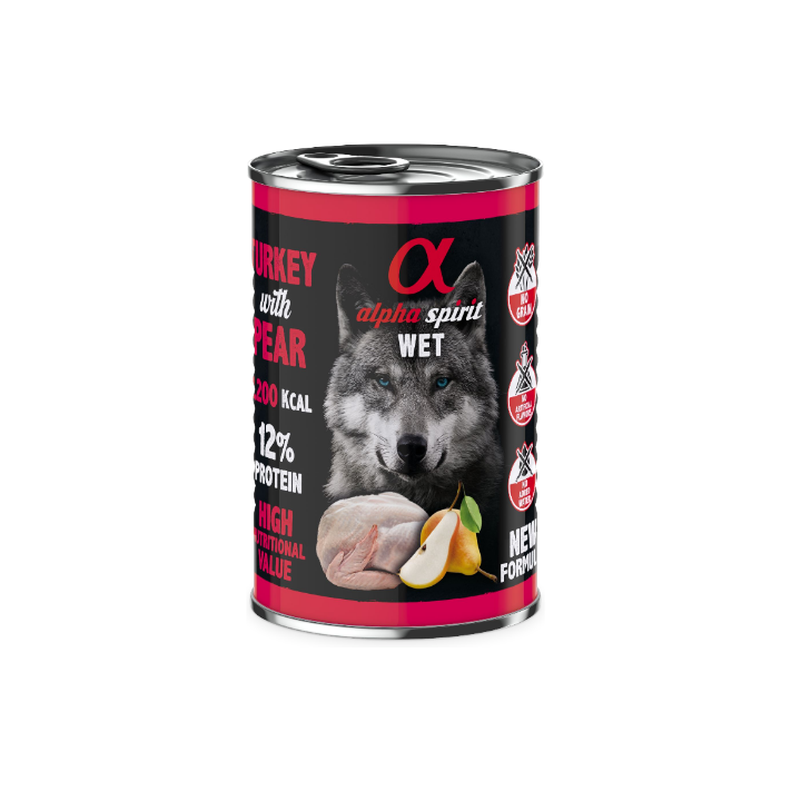 Alpha Spirit  -  Canned Dog Food TURKEY with Pear 400g
