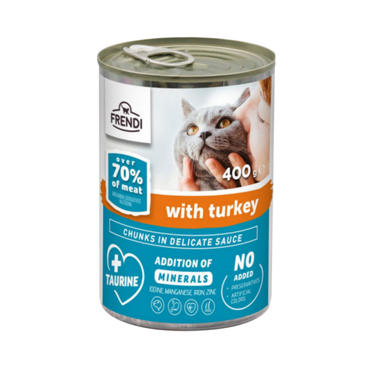 طعام فريندي الرطب بنكهة المرق مع الديك الرومي للقطط البالغة حجم العبوة 400 جم