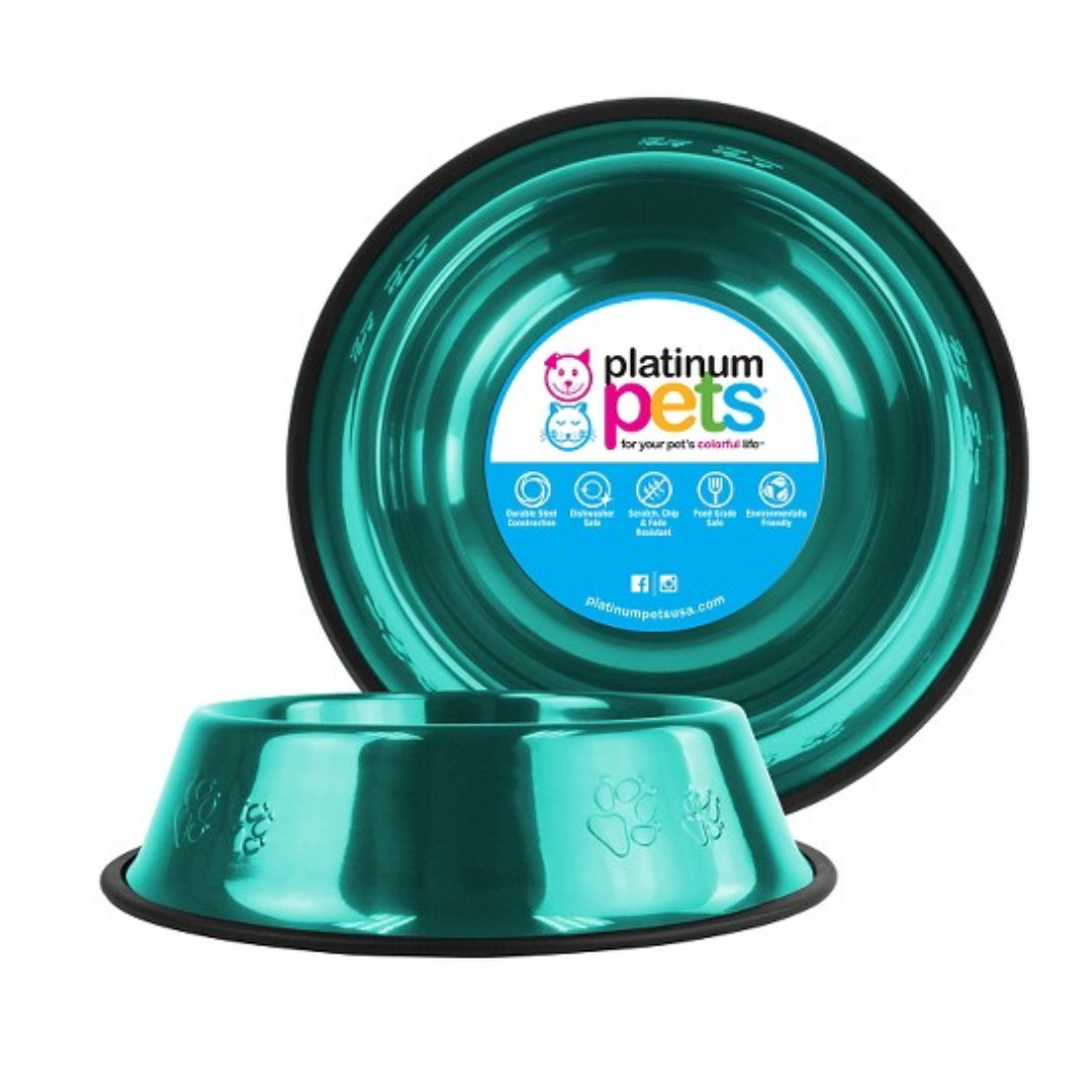 Platinum Pets- Bowl, Embossed Non-tip - Caribbean Teal - Different sizes