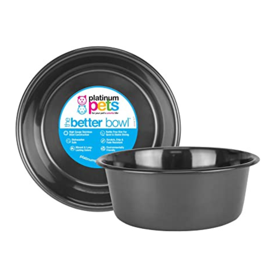 Platinum Pets- Heavy Duty Dog/Cat Bowl, 1 Pint, Black Chrome